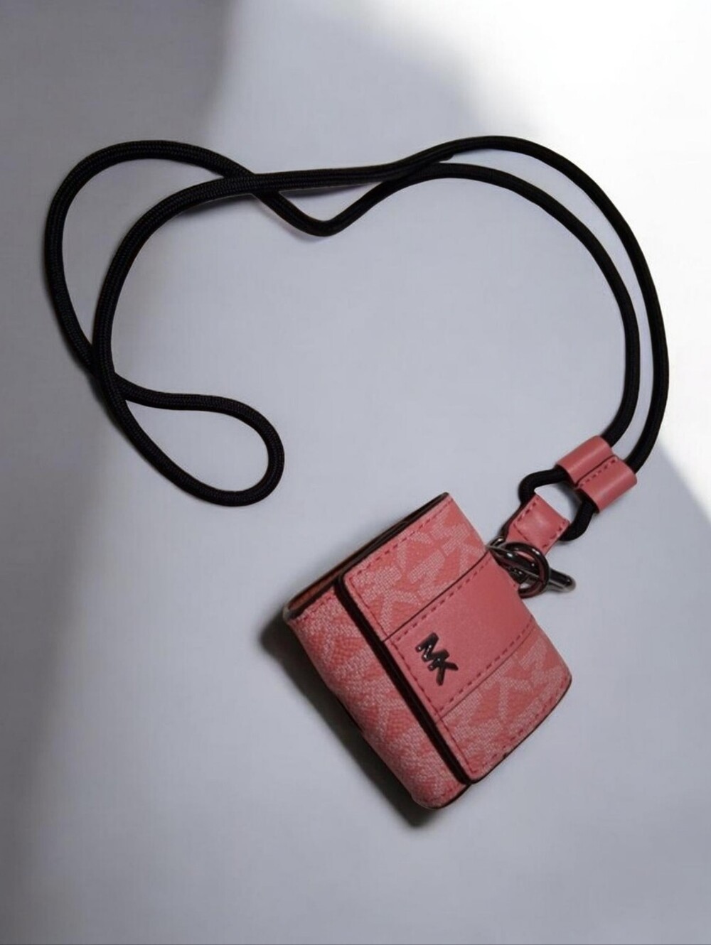 Michael Kors Pink Signature Logo MK AirPods Pouch with Lanyard Key Ring